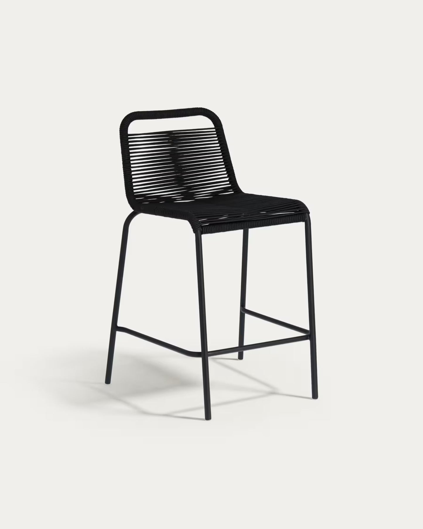 Kave Home Lambton Stackable Stool in Black Rope and Black Finish Steel, 62 cm