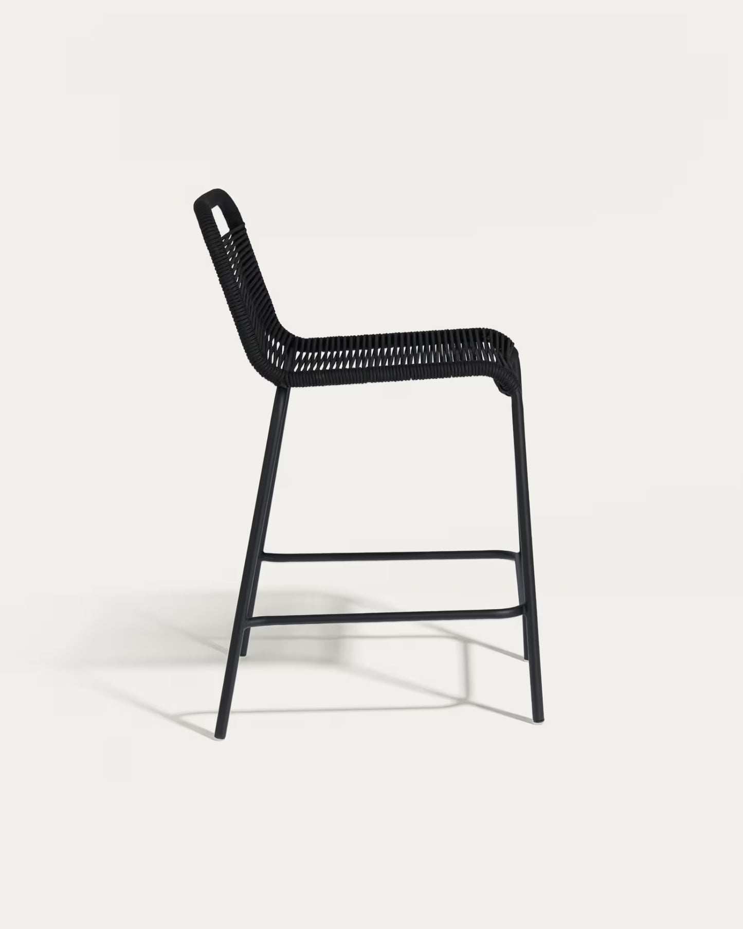 Kave Home Lambton Stackable Stool in Black Rope and Black Finish Steel, 62 cm