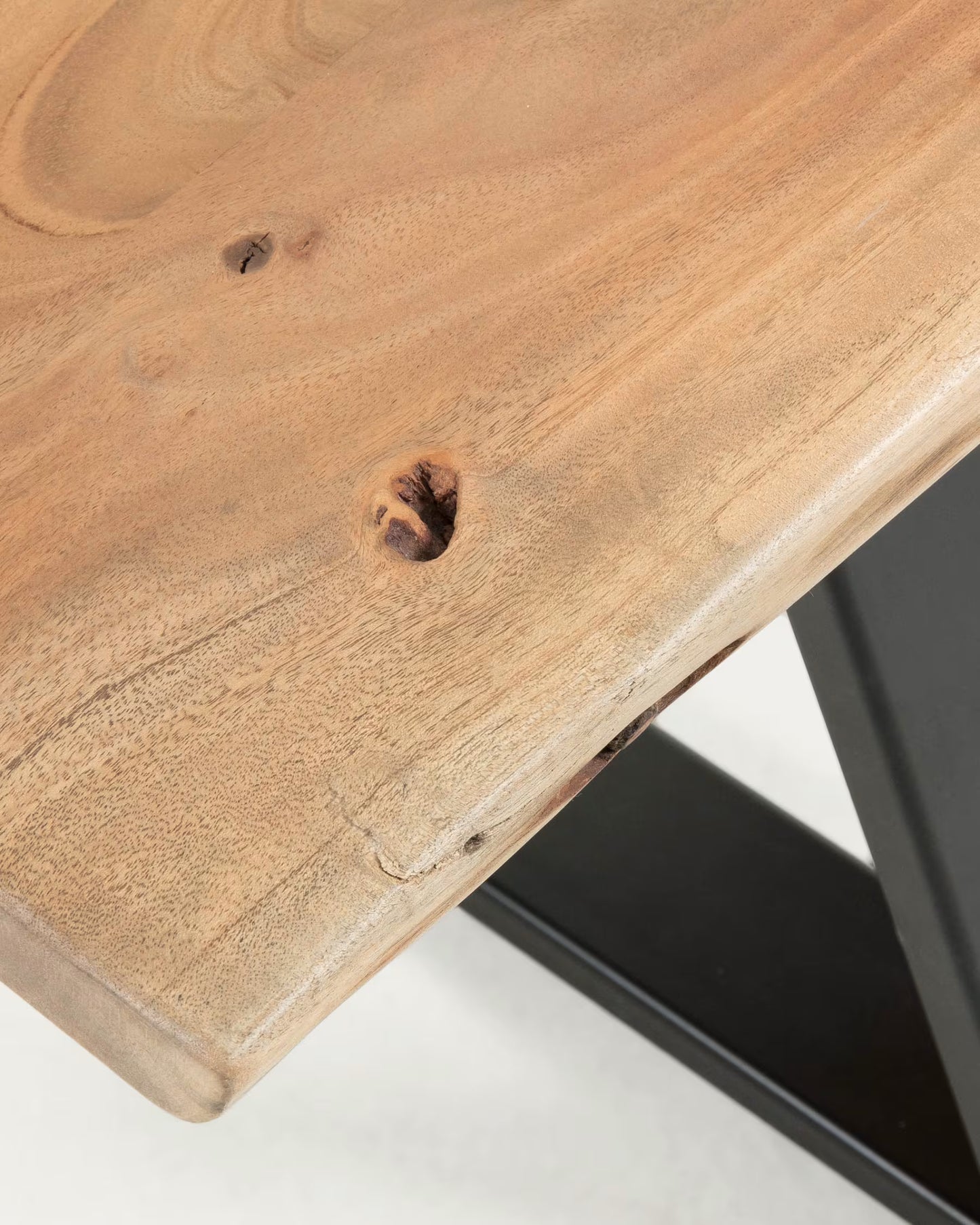 Kave Home Alaia Bench in Solid Acacia Wood with Black Steel Legs, 160 cm