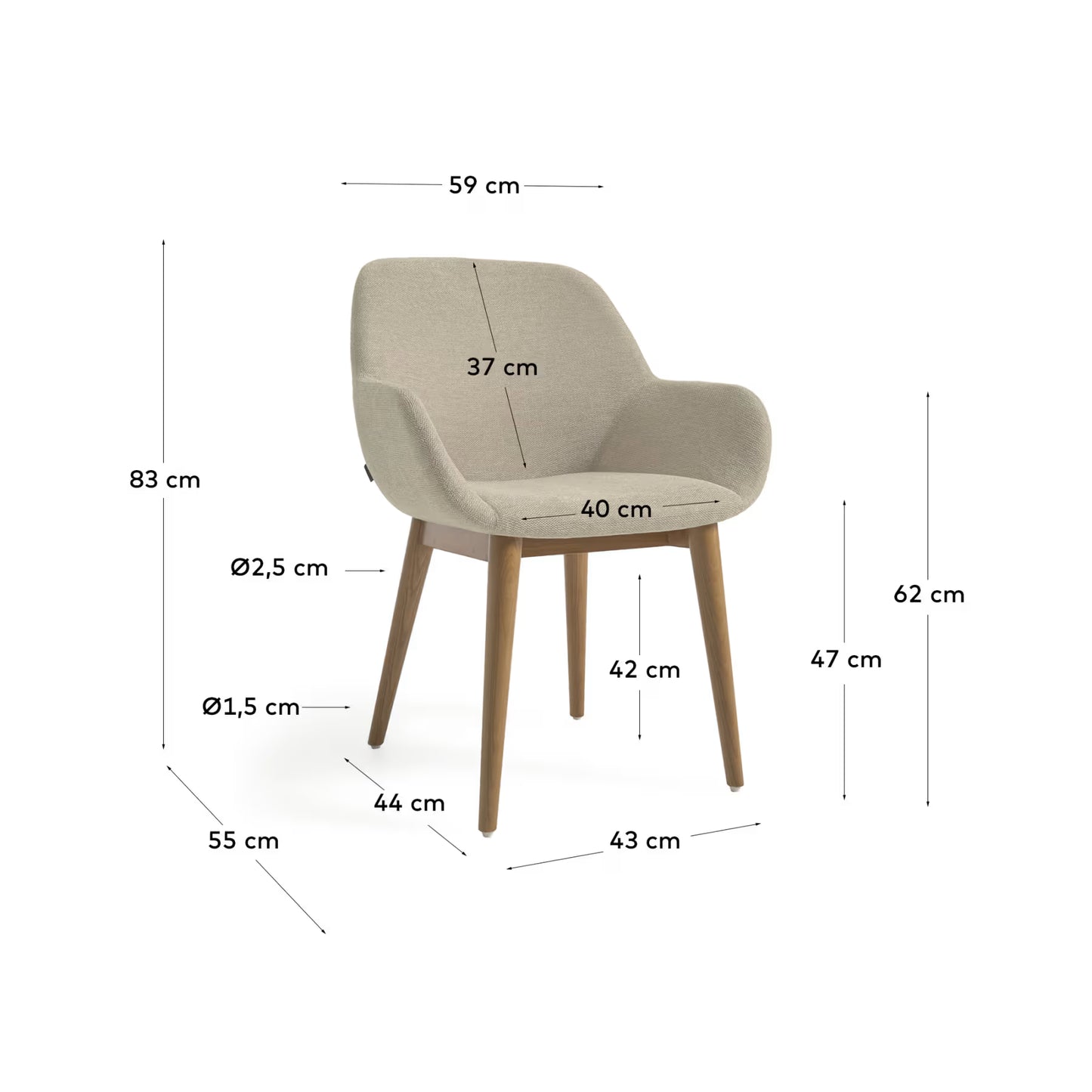 Kave Home Konna Chair in Beige with Solid Ash Wood Legs in a Dark Finish FR