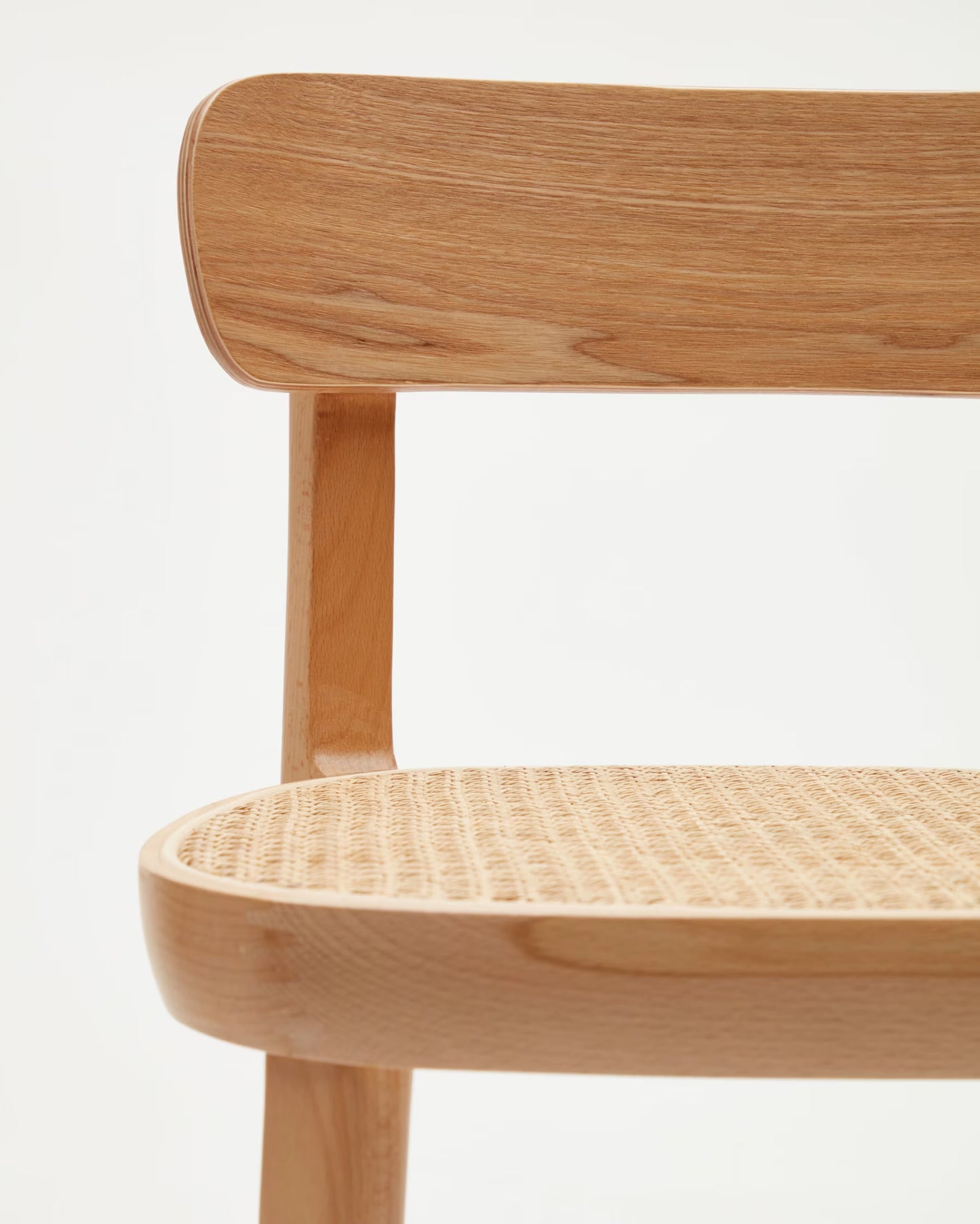 Kave Home Romane Stool Beechwood Stool with a Natural Finish, Ash Wood Veneer and Ratan seat 75 cm