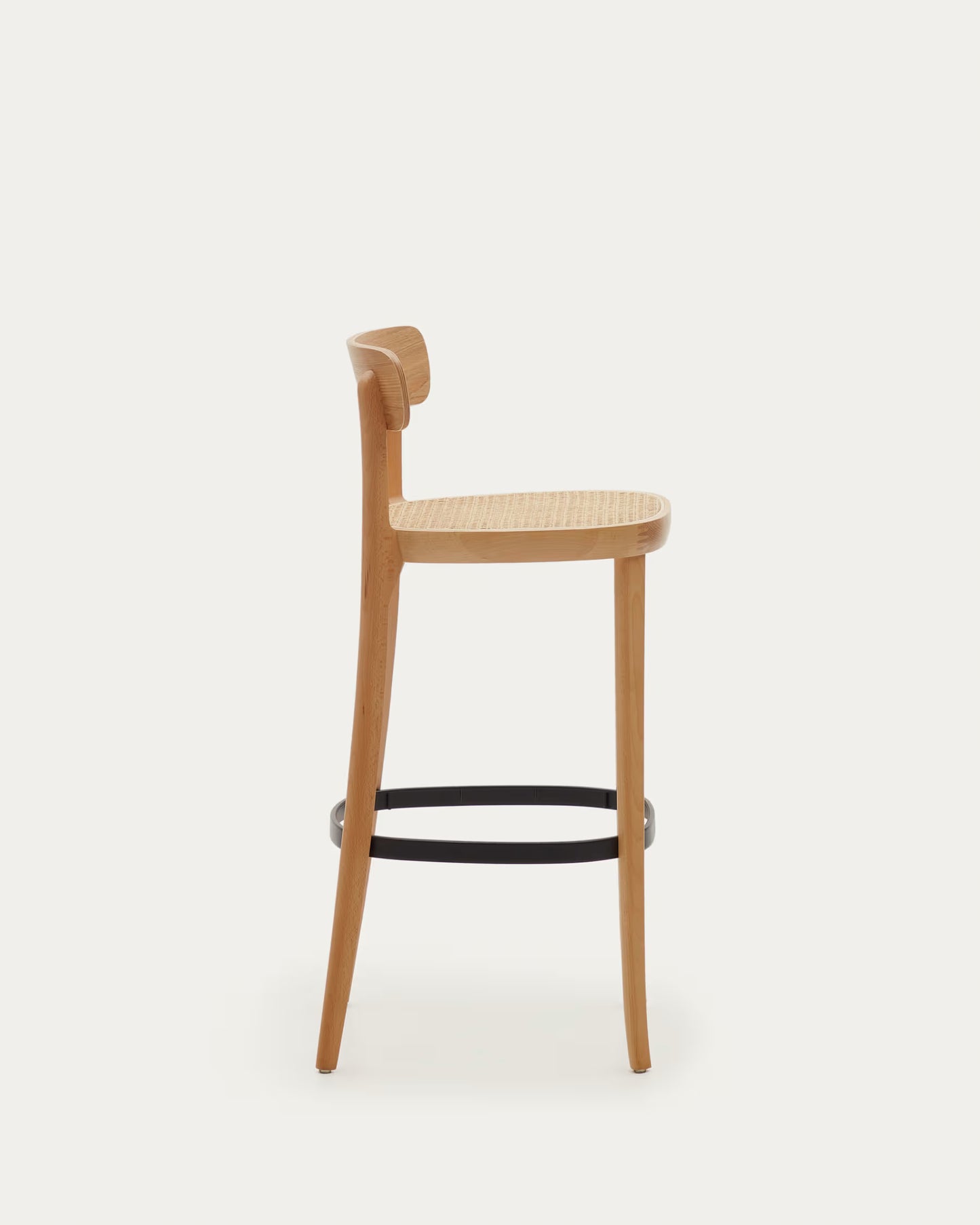 Kave Home Romane Stool Beechwood Stool with a Natural Finish, Ash Wood Veneer and Ratan seat 75 cm
