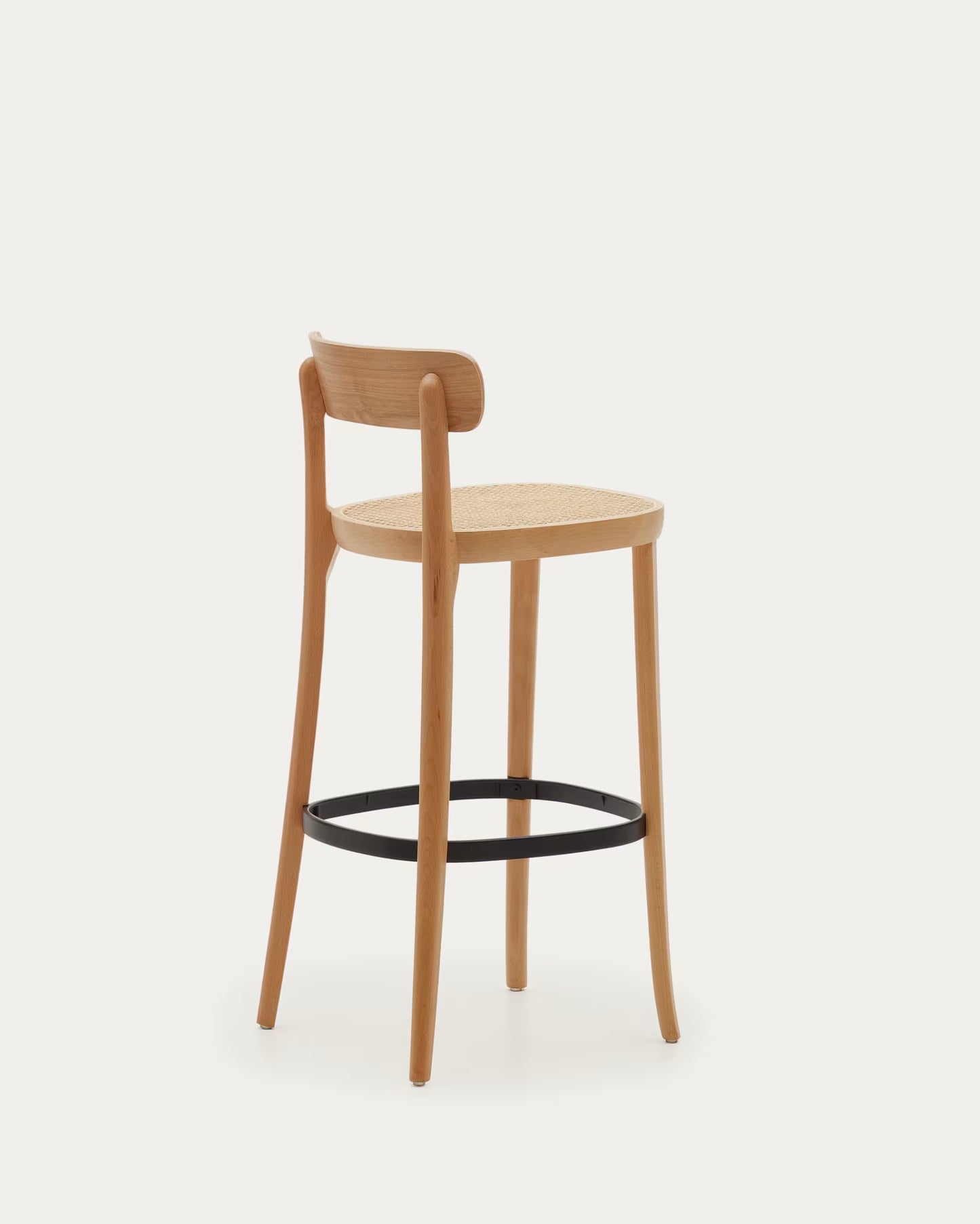 Kave Home Romane Stool Beechwood Stool with a Natural Finish, Ash Wood Veneer and Ratan seat 75 cm