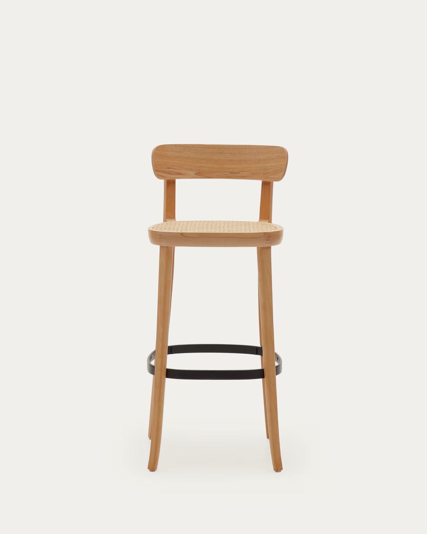 Kave Home Romane Stool Beechwood Stool with a Natural Finish, Ash Wood Veneer and Ratan seat 75 cm