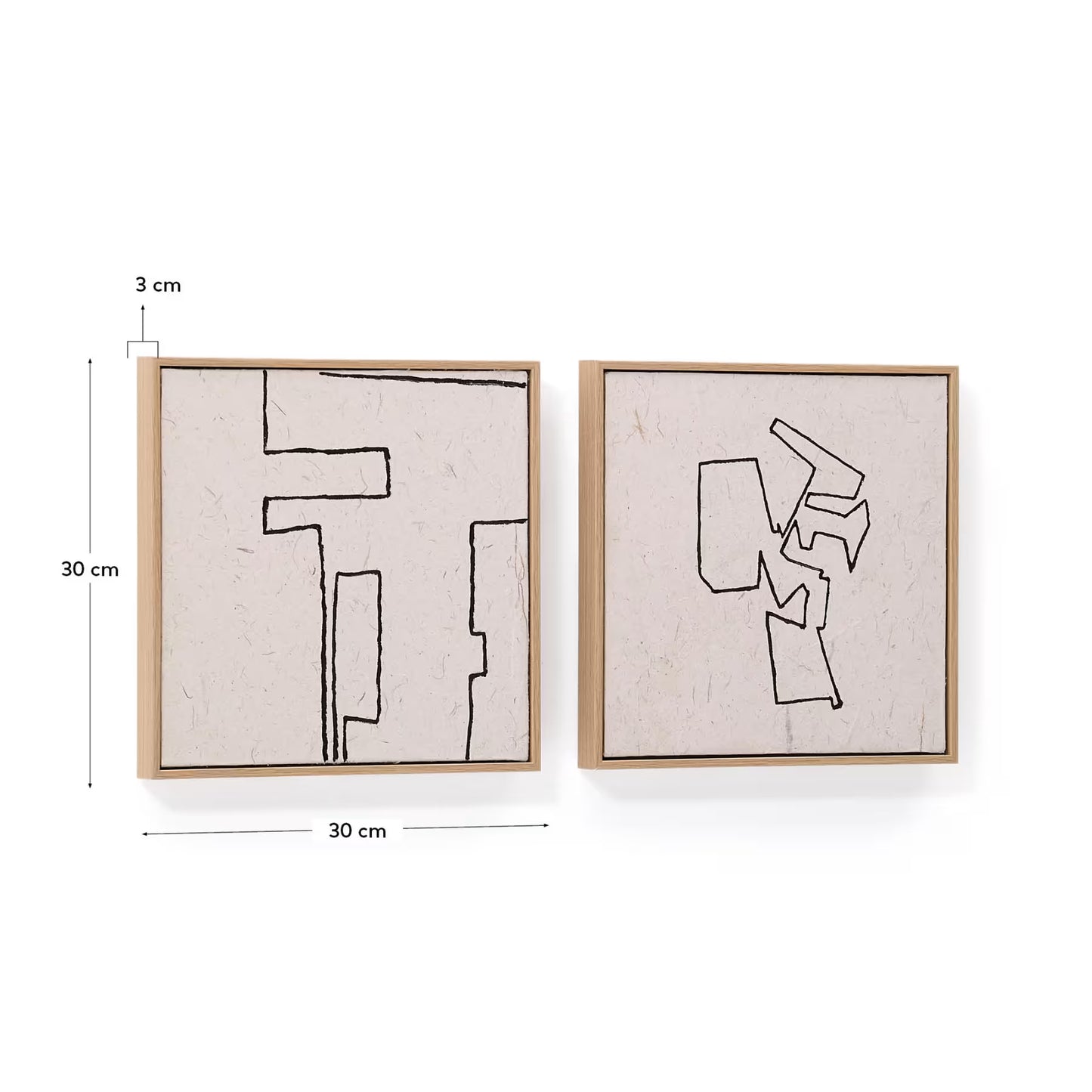 Kave Home Neyra Set of 2 Black and Beige Hand-Painted Abstract Pictures on Recycled Paper 30 x 30 cm