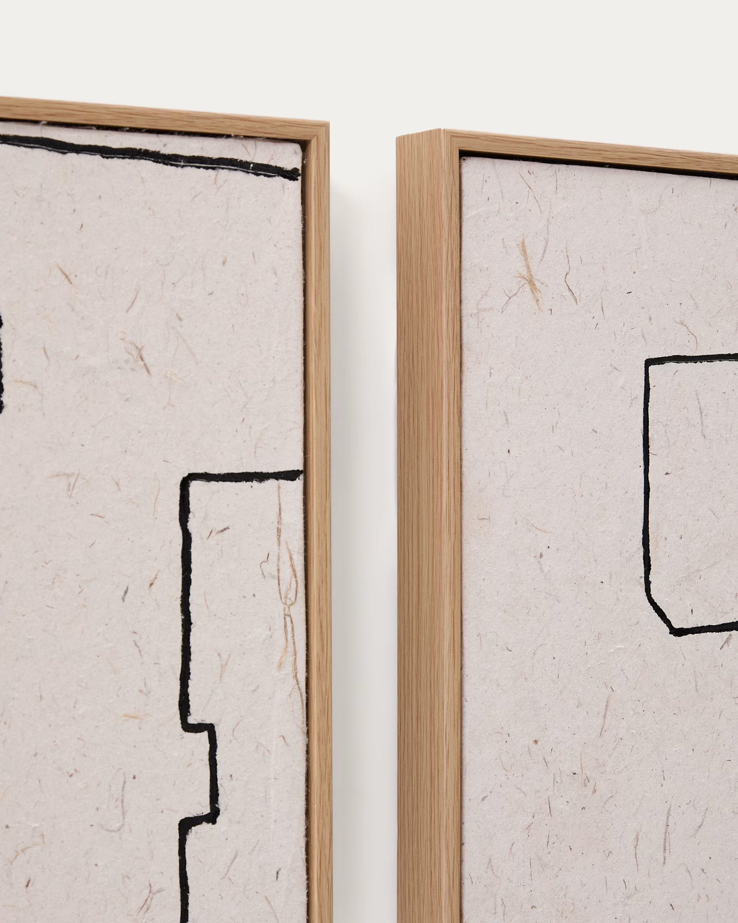 Kave Home Neyra Set of 2 Black and Beige Hand-Painted Abstract Pictures on Recycled Paper 30 x 30 cm