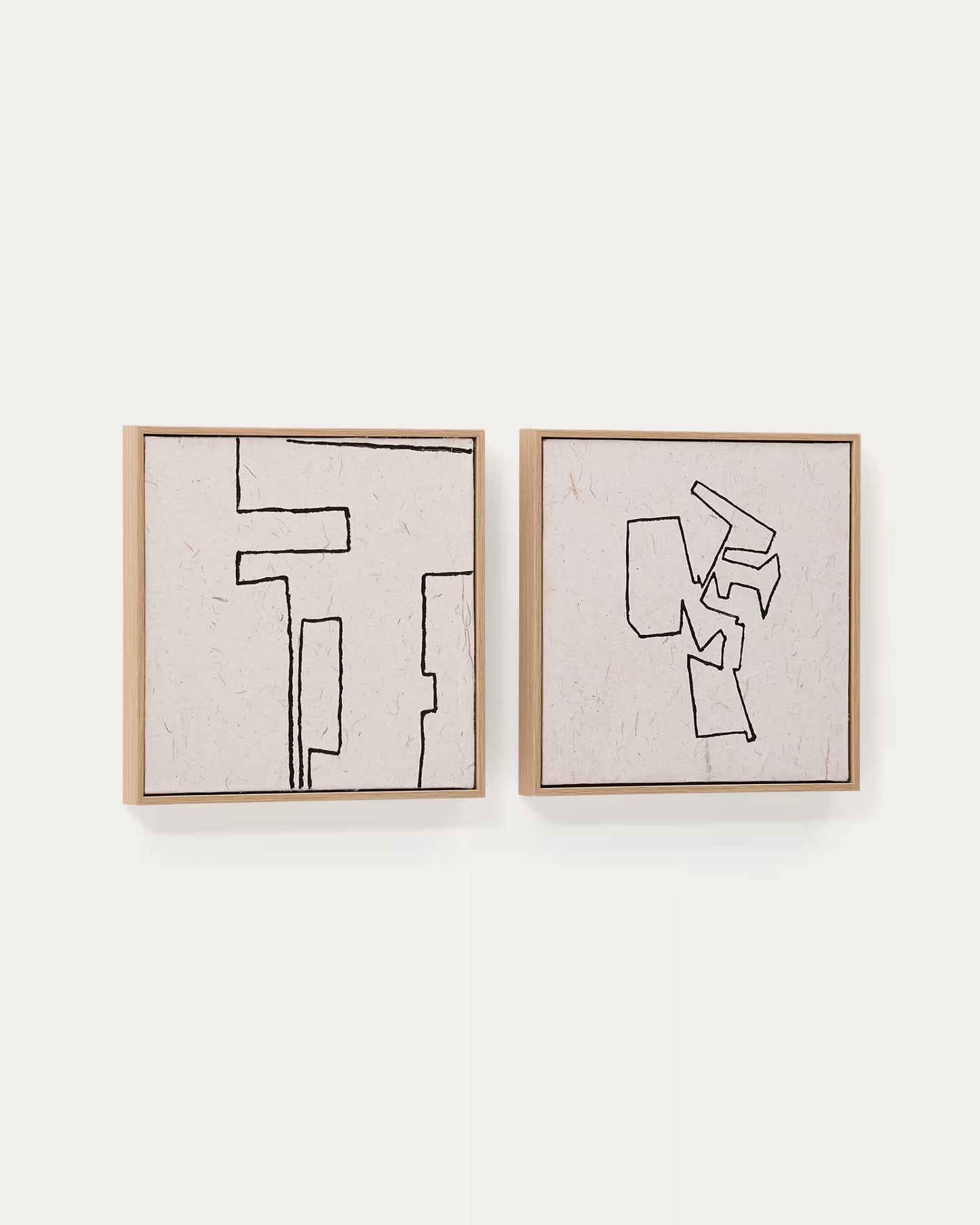 Kave Home Neyra Set of 2 Black and Beige Hand-Painted Abstract Pictures on Recycled Paper 30 x 30 cm