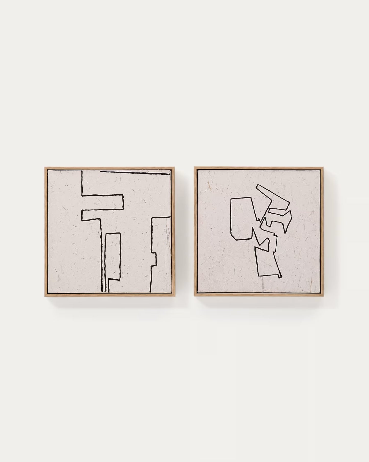 Kave Home Neyra Set of 2 Black and Beige Hand-Painted Abstract Pictures on Recycled Paper 30 x 30 cm