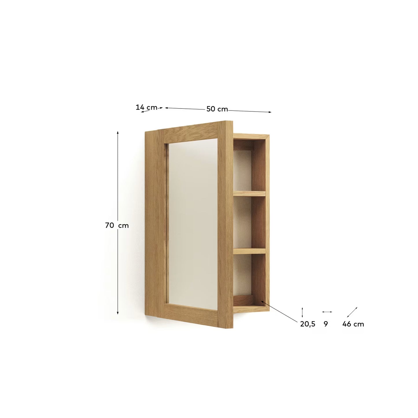 Kave Home Plubia Medicine Cabinet with Mirror in Solid Teak, 50 x 70 cm