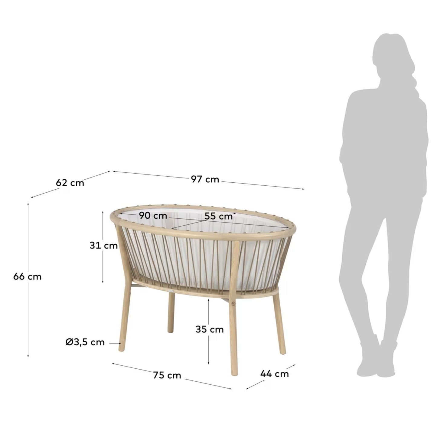 Kave Home Leonela Ash Wood Bassinet 97 x 62 cm FSC 100%