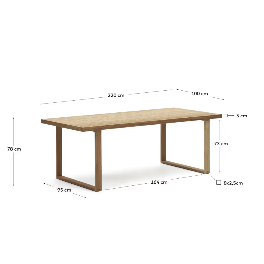 Kave Home Canadell 100% Outdoor Table in Solid Teak Wood, 220 x 100 cm