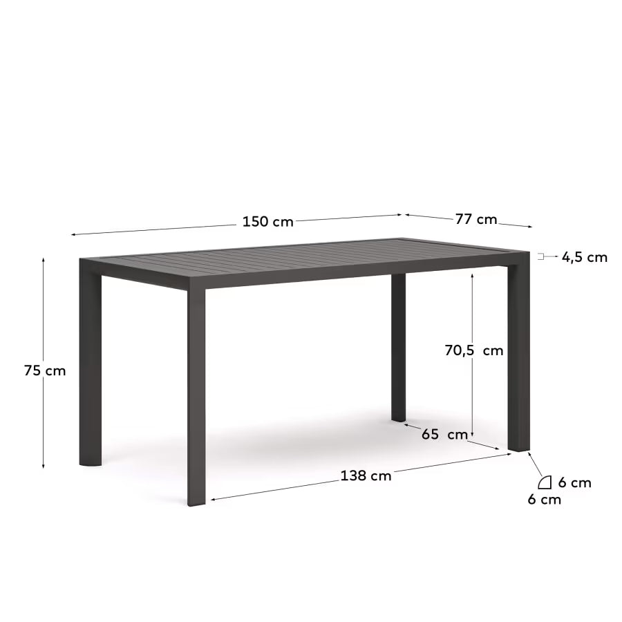 Kave Home Culip Aluminium Outdoor Table in Powder Coated Grey Finish, 150 x 77 cm