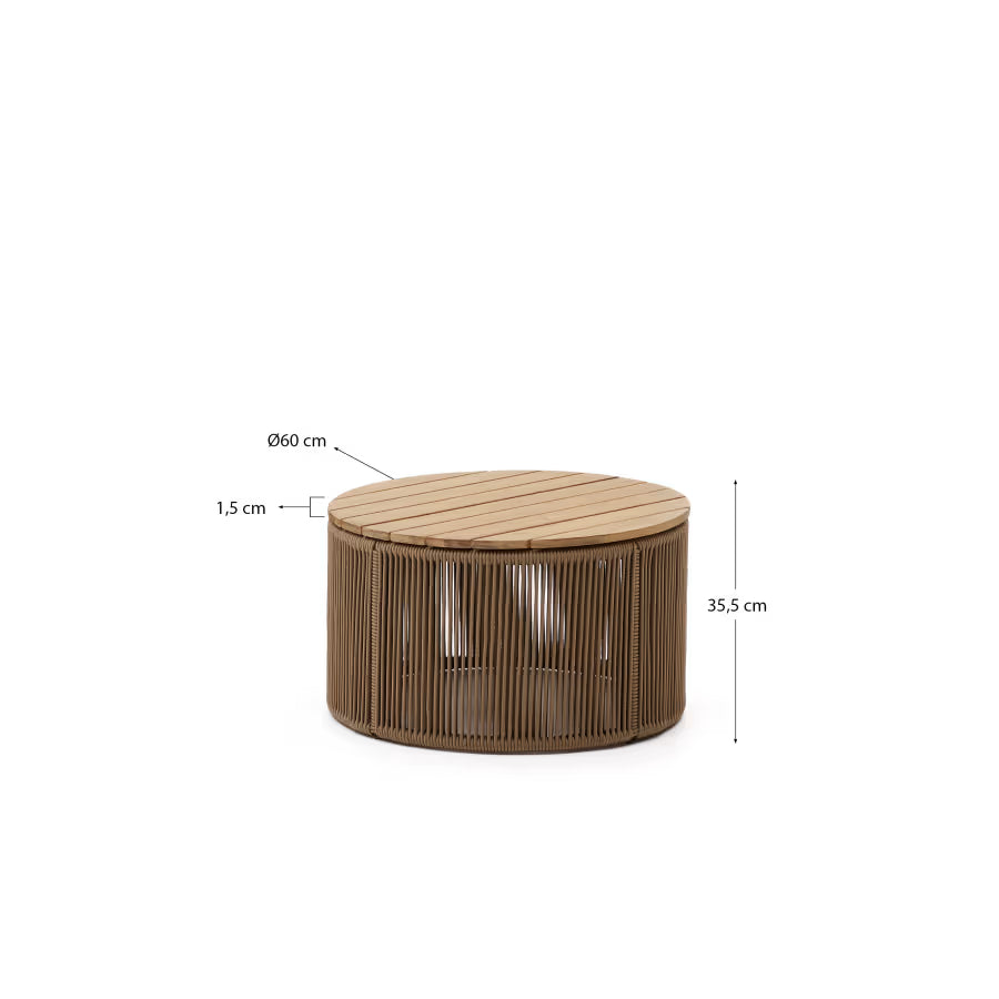 Kave Home Dandara Coffee Table Made of Steel, Beige Cord and Solid Acacia Wood, Ø60 cm FSC 100%