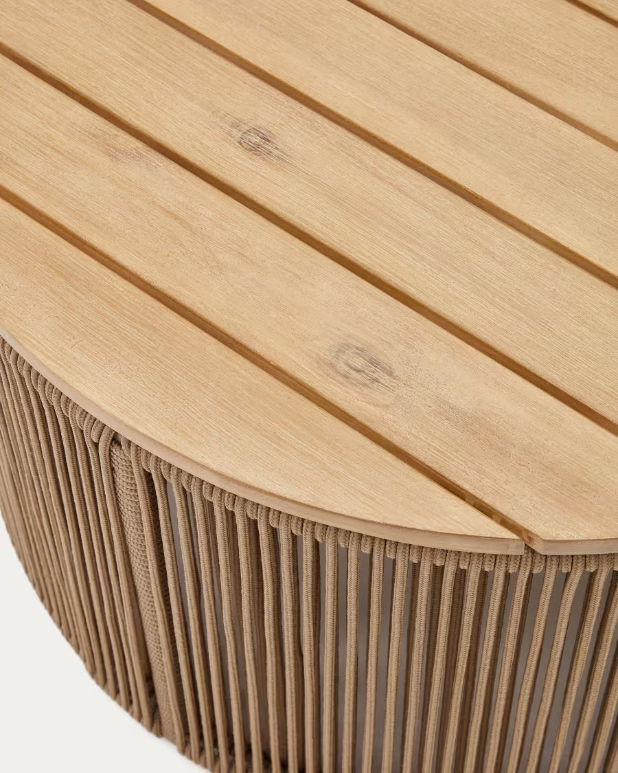 Kave Home Dandara Coffee Table Made of Steel, Beige Cord and Solid Acacia Wood, Ø60 cm FSC 100%