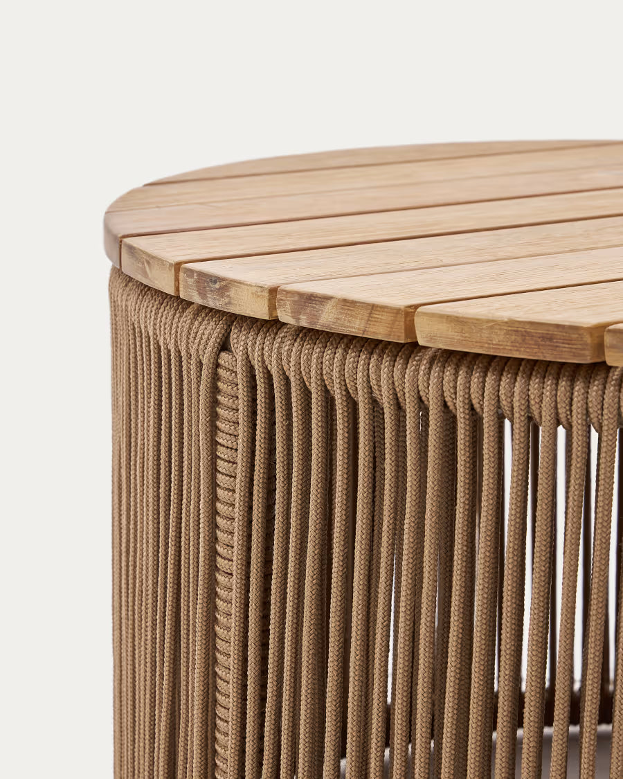 Kave Home Dandara Coffee Table Made of Steel, Beige Cord and Solid Acacia Wood, Ø60 cm FSC 100%