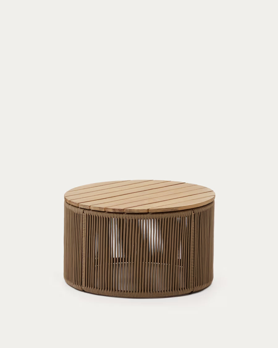 Kave Home Dandara Coffee Table Made of Steel, Beige Cord and Solid Acacia Wood, Ø60 cm FSC 100%