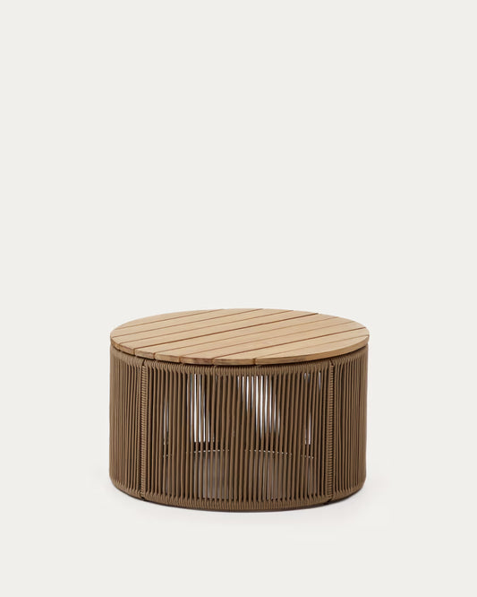 Kave Home Dandara Coffee Table Made of Steel, Beige Cord and Solid Acacia Wood, Ø60 cm FSC 100%