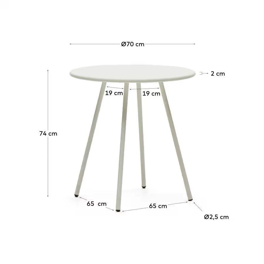 Kave Home Montjoi Round Outdoor Table in Steel with a White Finish, Ø 70 cm