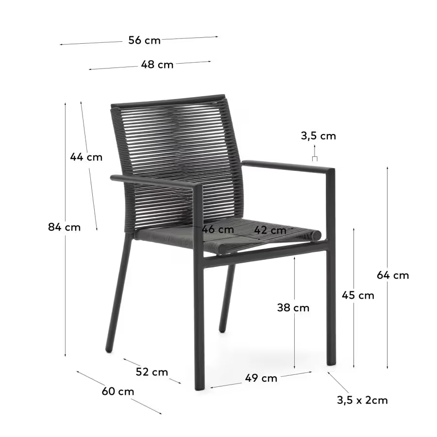 Kave Home Culip Stackable Outdoor Chair in Aluminium and Cord in Grey