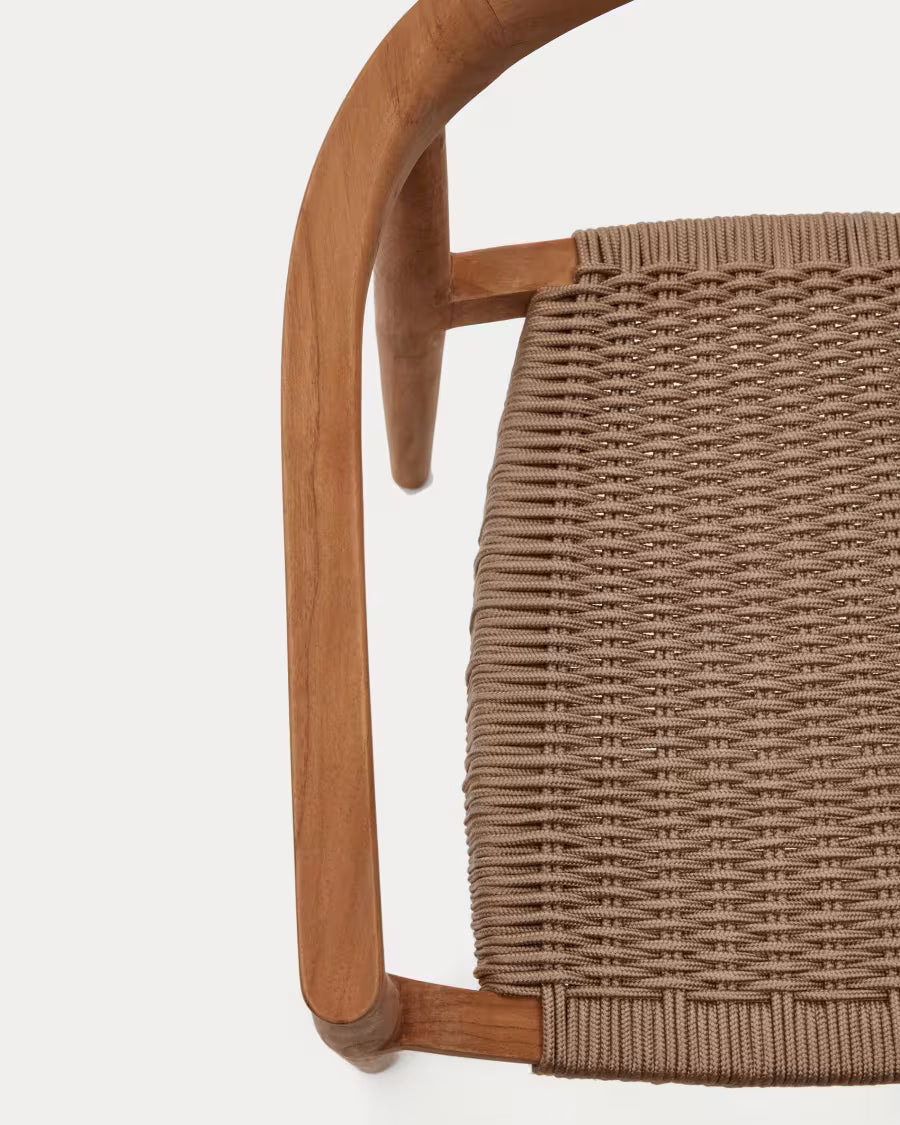 Kave Home Ydalia Stackable Outdoor Chair in Solid Teak Wood with Natural Finish and Beige Rope