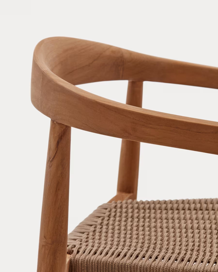 Kave Home Ydalia Stackable Outdoor Chair in Solid Teak Wood with Natural Finish and Beige Rope