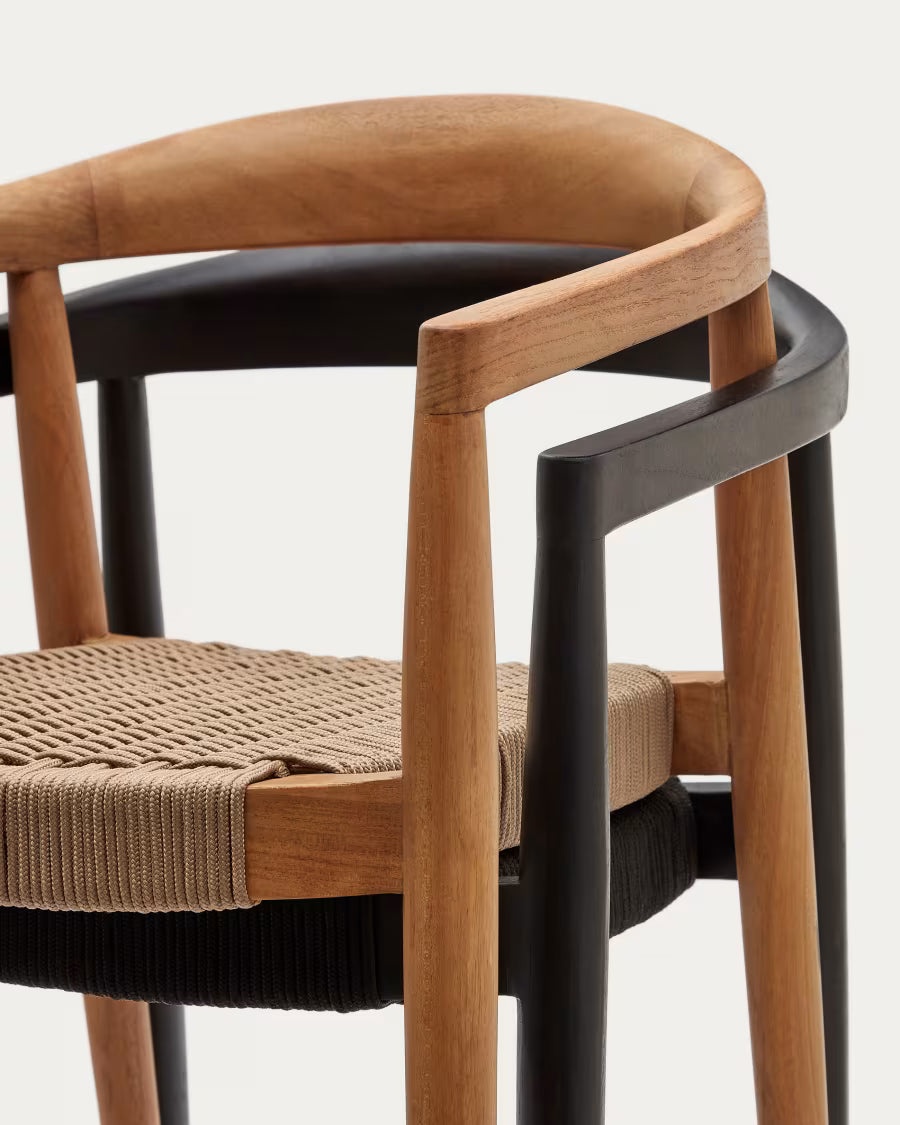 Kave Home Ydalia Stackable Outdoor Chair in Solid Teak Wood with Natural Finish and Beige Rope
