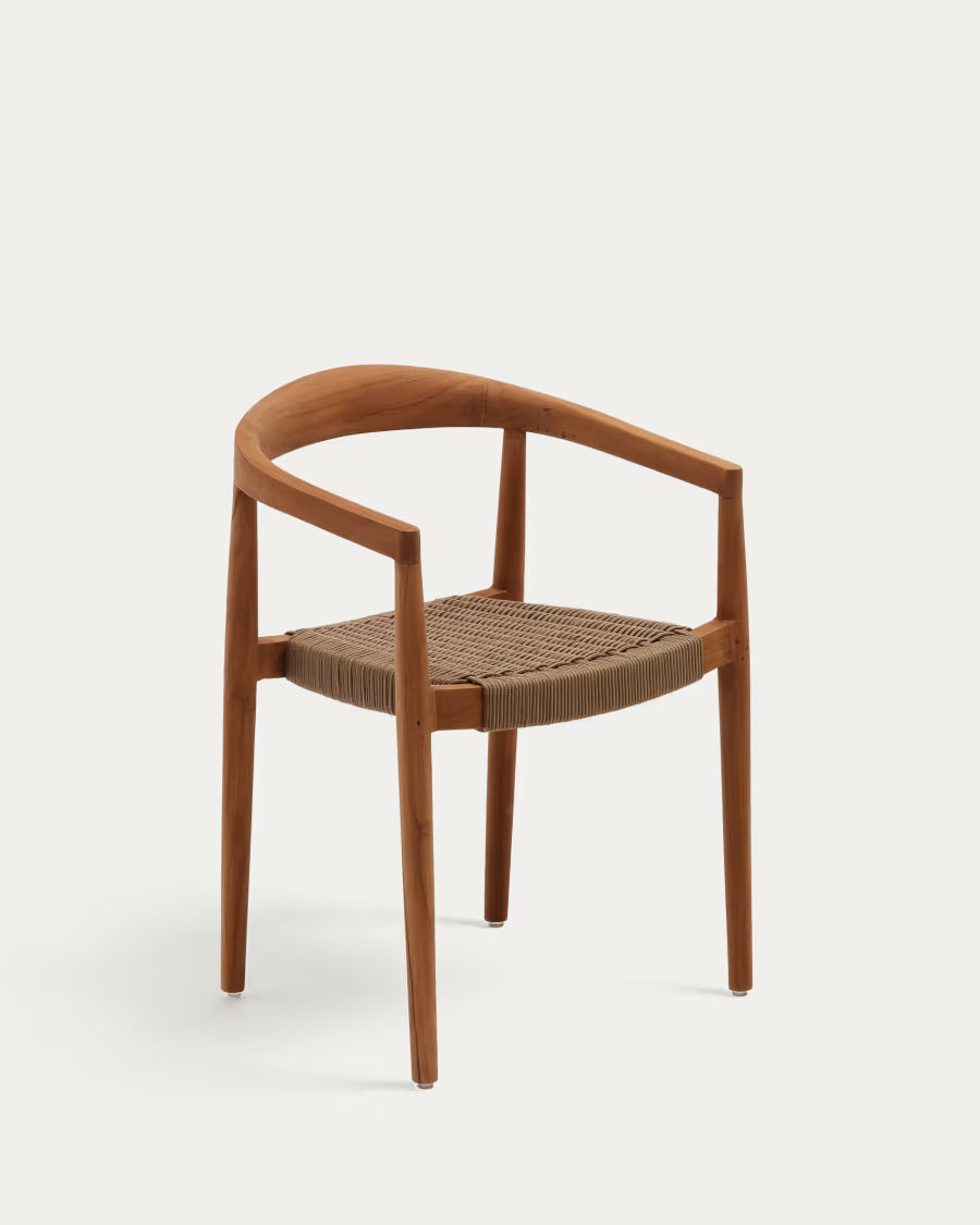 Kave Home Ydalia Stackable Outdoor Chair in Solid Teak Wood with Natural Finish and Beige Rope