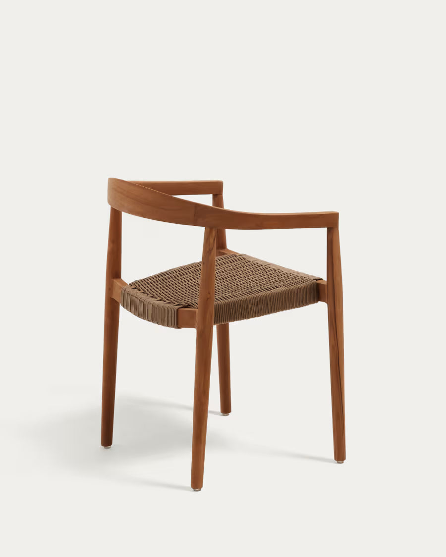 Kave Home Ydalia Stackable Outdoor Chair in Solid Teak Wood with Natural Finish and Beige Rope