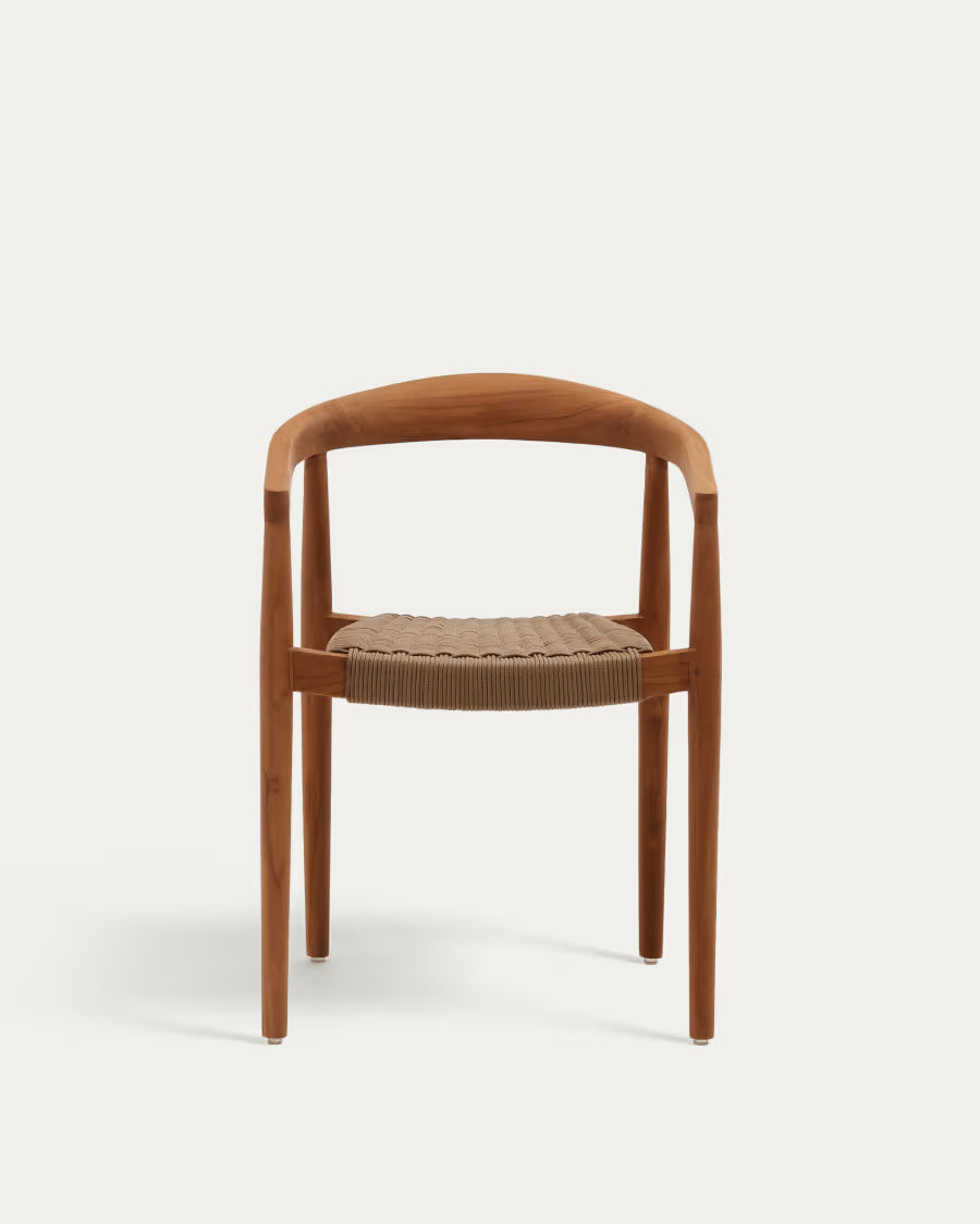 Kave Home Ydalia Stackable Outdoor Chair in Solid Teak Wood with Natural Finish and Beige Rope