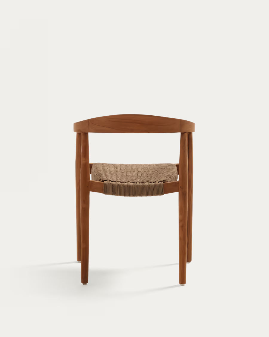 Kave Home Ydalia Stackable Outdoor Chair in Solid Teak Wood with Natural Finish and Beige Rope