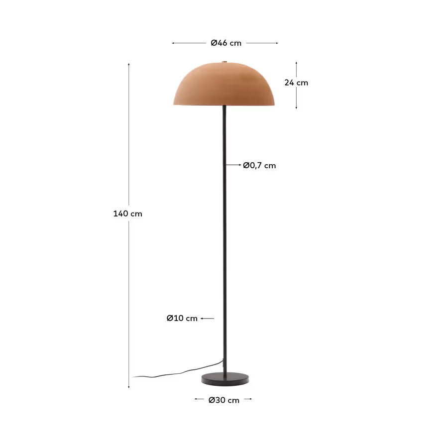 Kave Home Nibla Black Metal Floor Lamp with Terracotta Effect Shade
