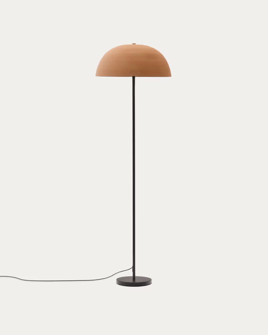 Kave Home Nibla Black Metal Floor Lamp with Terracotta Effect Shade