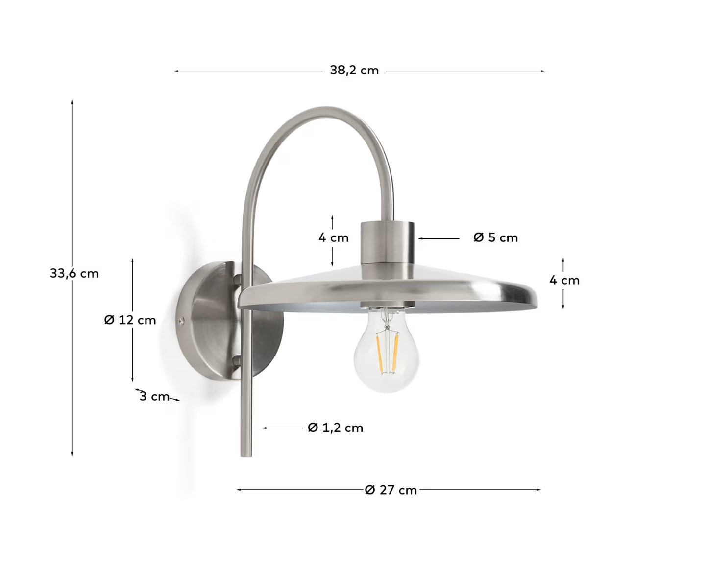 Kave Home Nuvira Wall Light in Light Grey Brushed Metal
