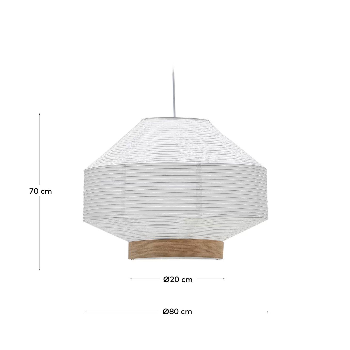 Kave Home Hila Ceiling Lamp Screen in White Paper with Natural Wood Veneer Ø 80 cm