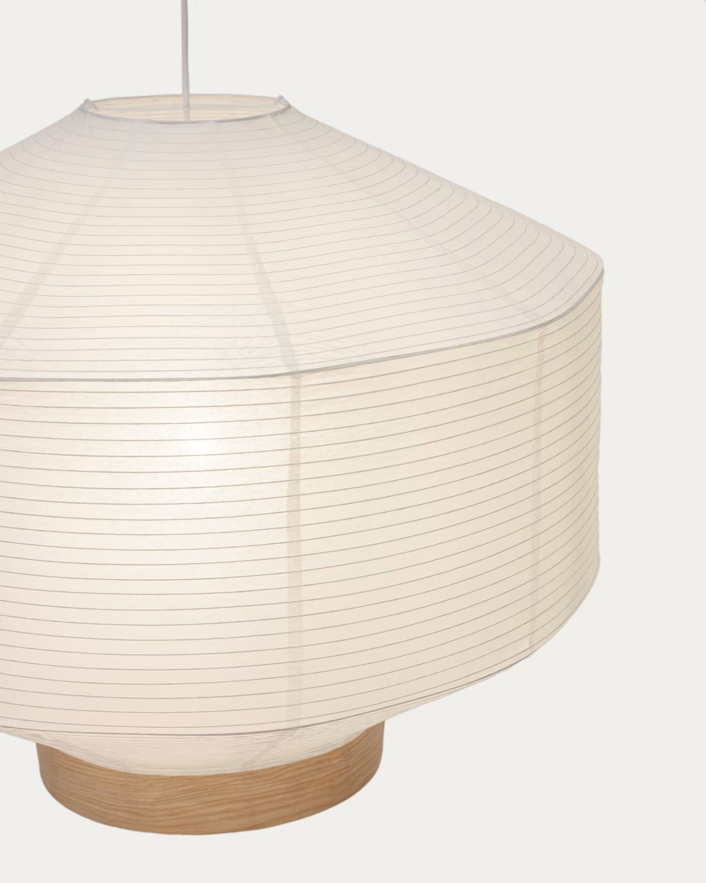 Kave Home Hila Ceiling Lamp Screen in White Paper with Natural Wood Veneer Ø 80 cm