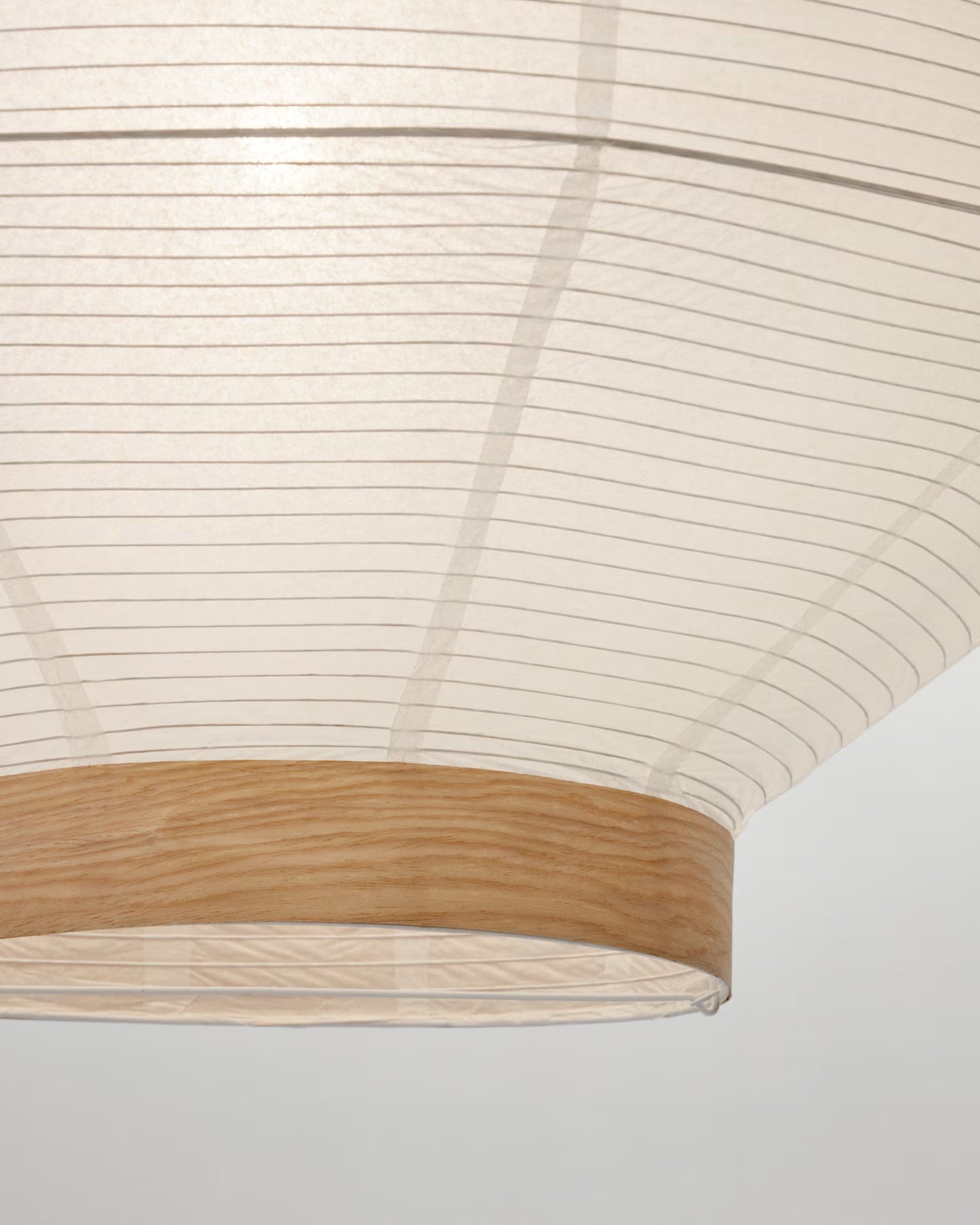 Kave Home Hila Ceiling Lamp Screen in White Paper with Natural Wood Veneer Ø 80 cm