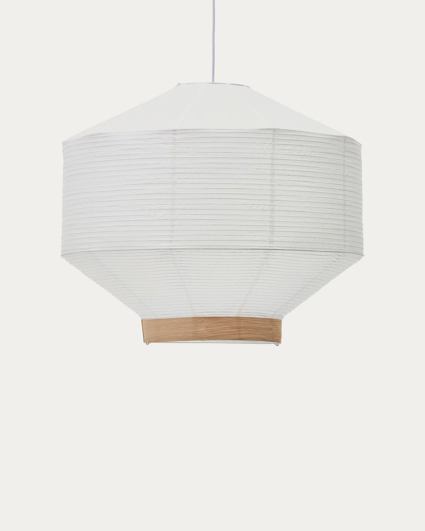 Kave Home Hila Ceiling Lamp Screen in White Paper with Natural Wood Veneer Ø 80 cm