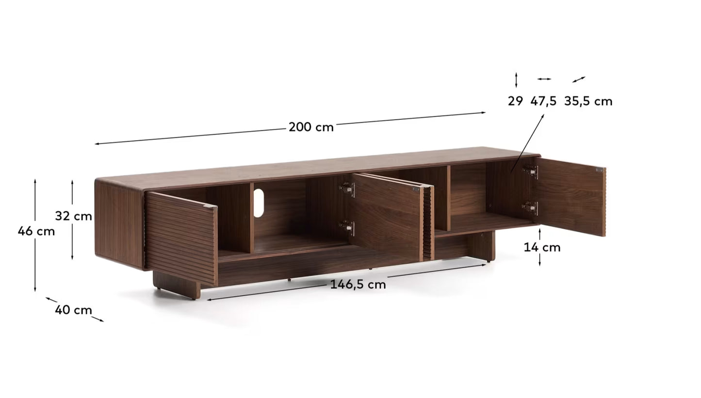 Kave Home Norlen 4-Door TV Stand in Walnut Veneer FSC Mix Credit 200 x 46 cm