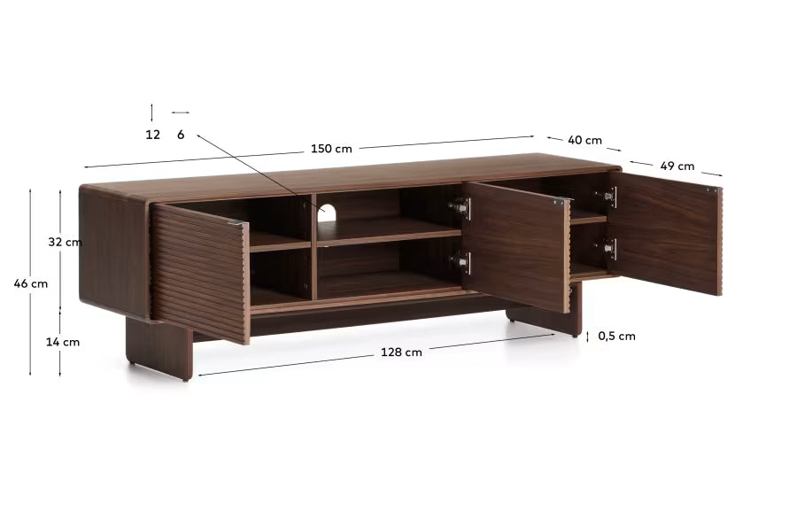 Kave Home Norlen 3-Door TV Stand in Walnut Veneer FSC Mix Credit 150 x 46 cm