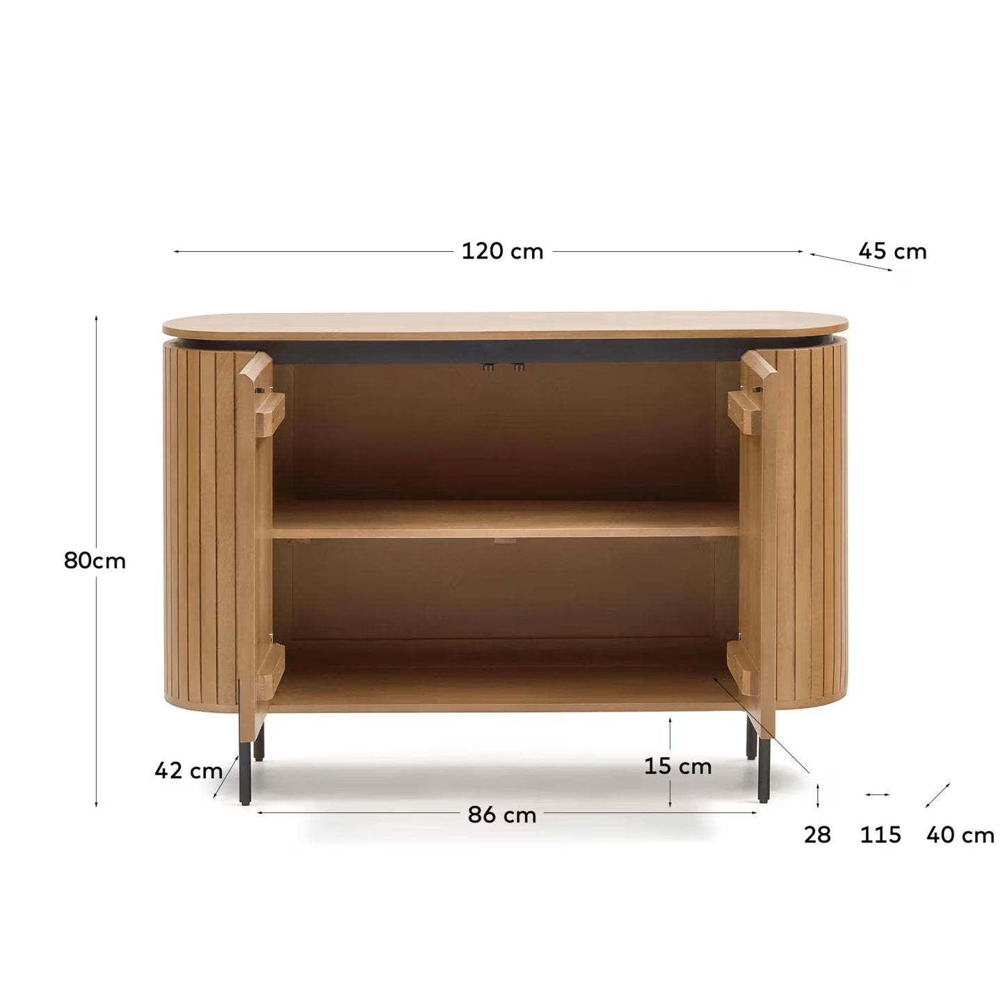 Kave Home Licia Sideboard with 2 Doors Made From Solid Mango Wood and Painted Black Metal 120 x 80cm