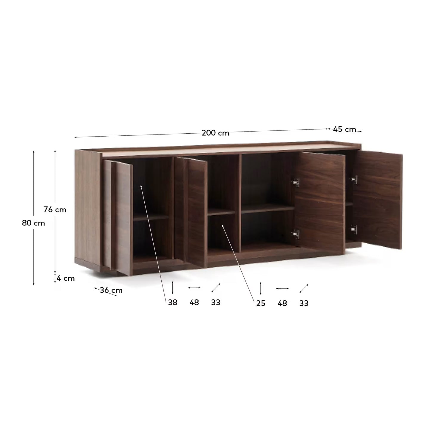 Kave Home Onix Sideboard with a Walnut Veneer in a Dark Finish, 200 x 80 cm FSC Mix Credit