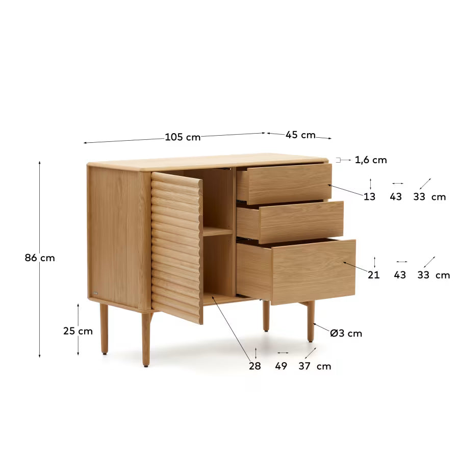 Kave Home Lenon Sideboard with 1 Door and 3 Drawers, Made from Oak Wood and Veneer, 105 x 85 cm FSC MIX Credit