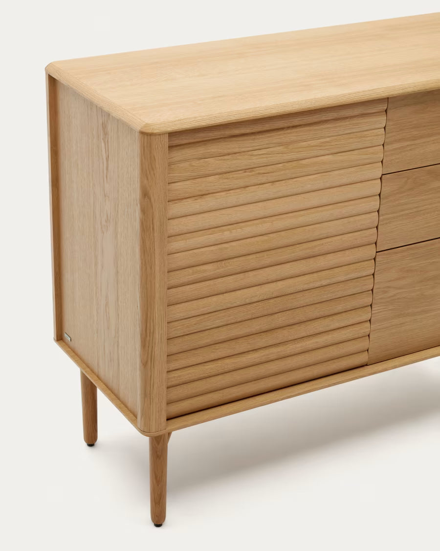 Kave Home Lenon Sideboard with 1 Door and 3 Drawers, Made from Oak Wood and Veneer, 105 x 85 cm FSC MIX Credit