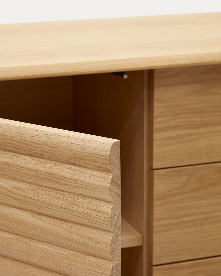 Kave Home Lenon Sideboard with 1 Door and 3 Drawers, Made from Oak Wood and Veneer, 105 x 85 cm FSC MIX Credit