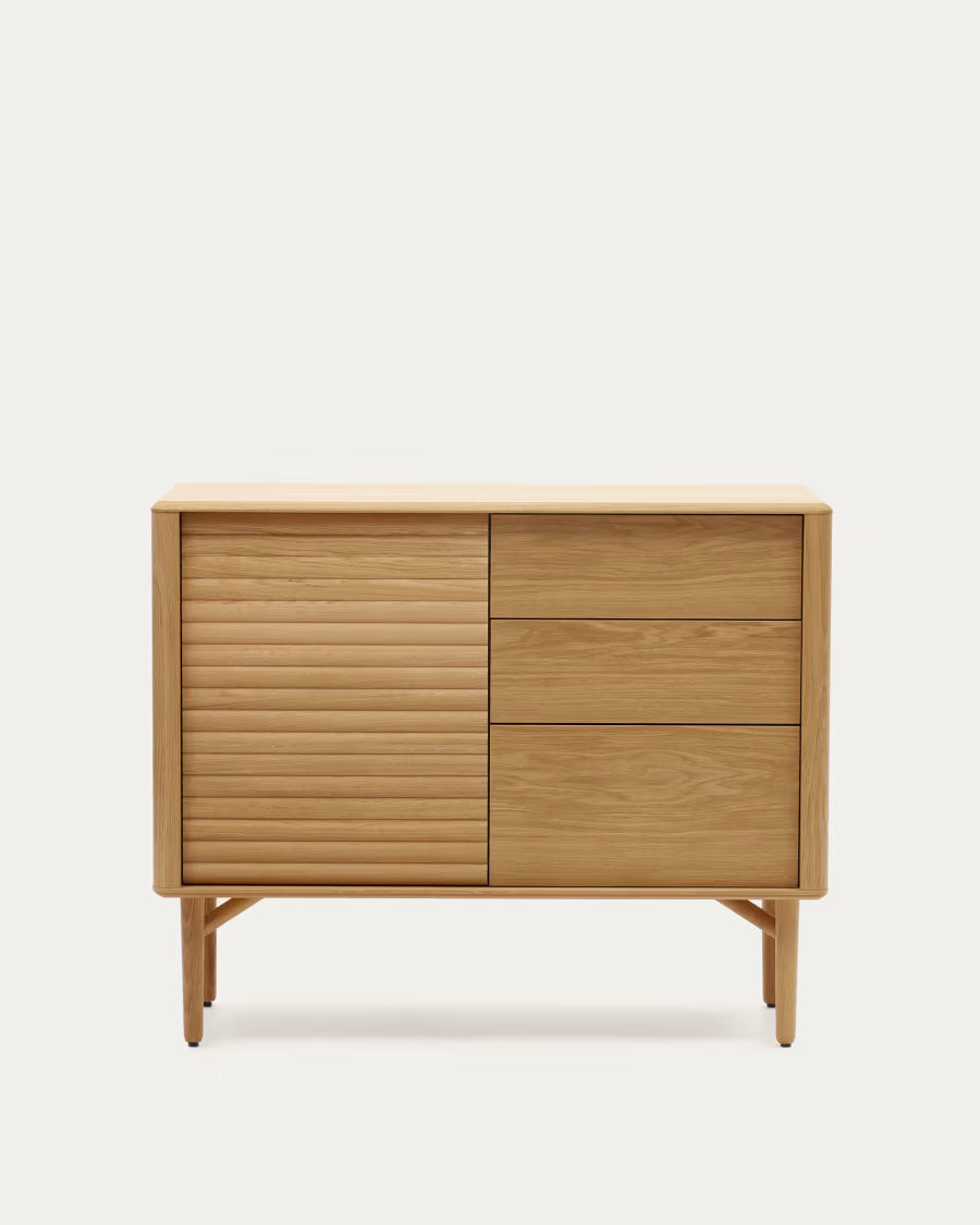 Kave Home Lenon Sideboard with 1 Door and 3 Drawers, Made from Oak Wood and Veneer, 105 x 85 cm FSC MIX Credit