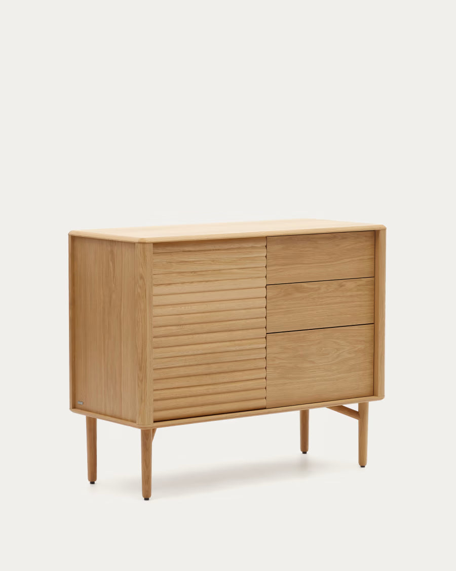Kave Home Lenon Sideboard with 1 Door and 3 Drawers, Made from Oak Wood and Veneer, 105 x 85 cm FSC MIX Credit