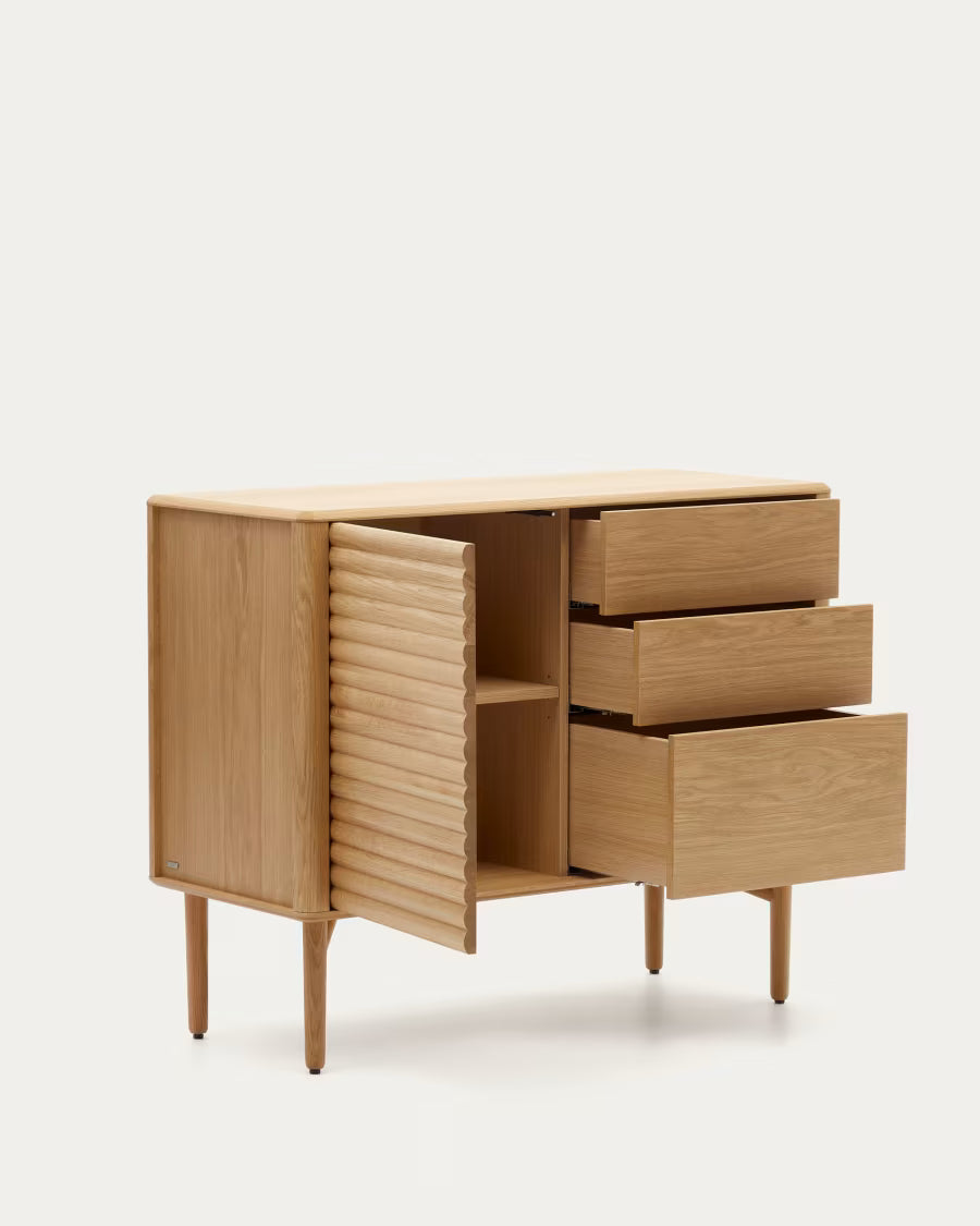 Kave Home Lenon Sideboard with 1 Door and 3 Drawers, Made from Oak Wood and Veneer, 105 x 85 cm FSC MIX Credit