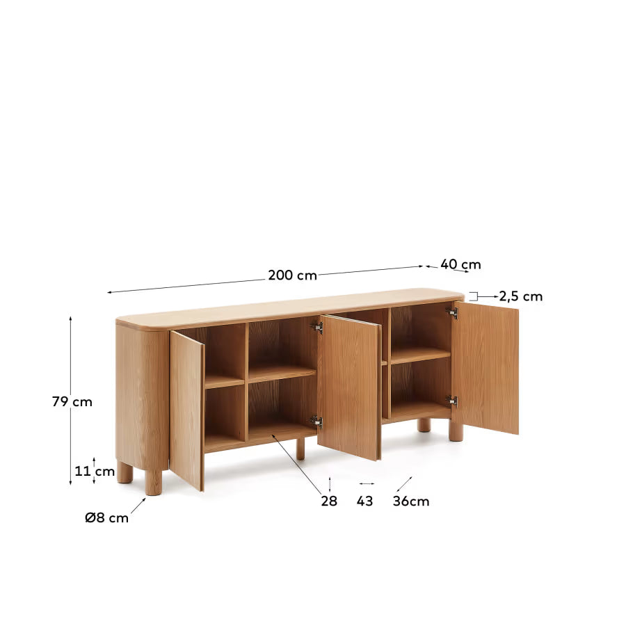 Kave Home Salaya Sideboard in Ash Plywood FSC Mix Credit, 200 cm x 79 cm