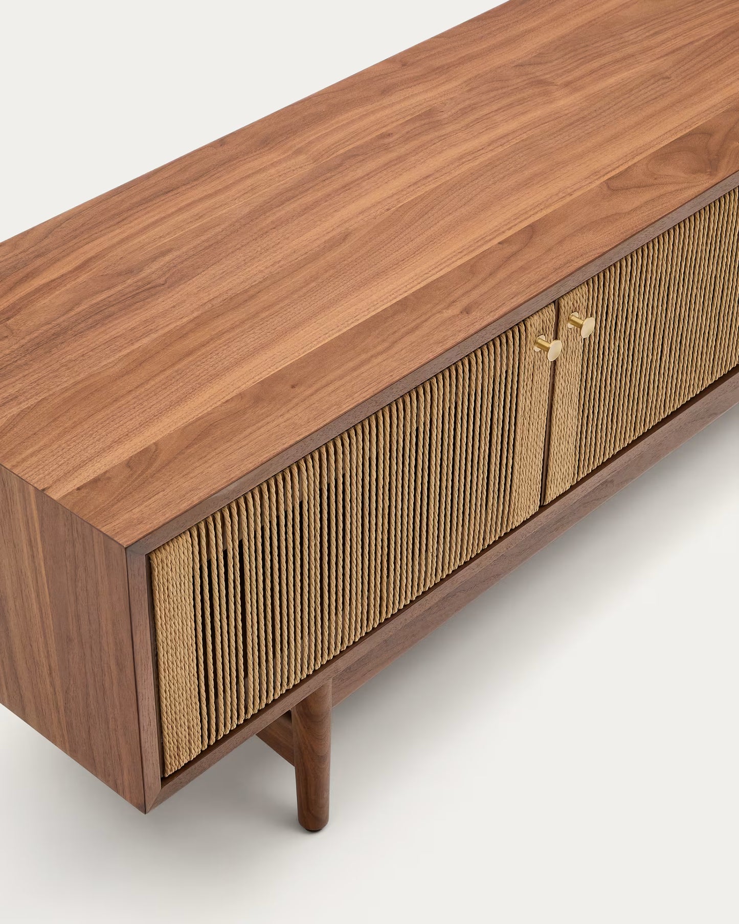 Kave Home Elan TV Cabinet 3 Doors Veneer and Solid Walnut and Cord 200 x 50 cm FSC Mix Credit