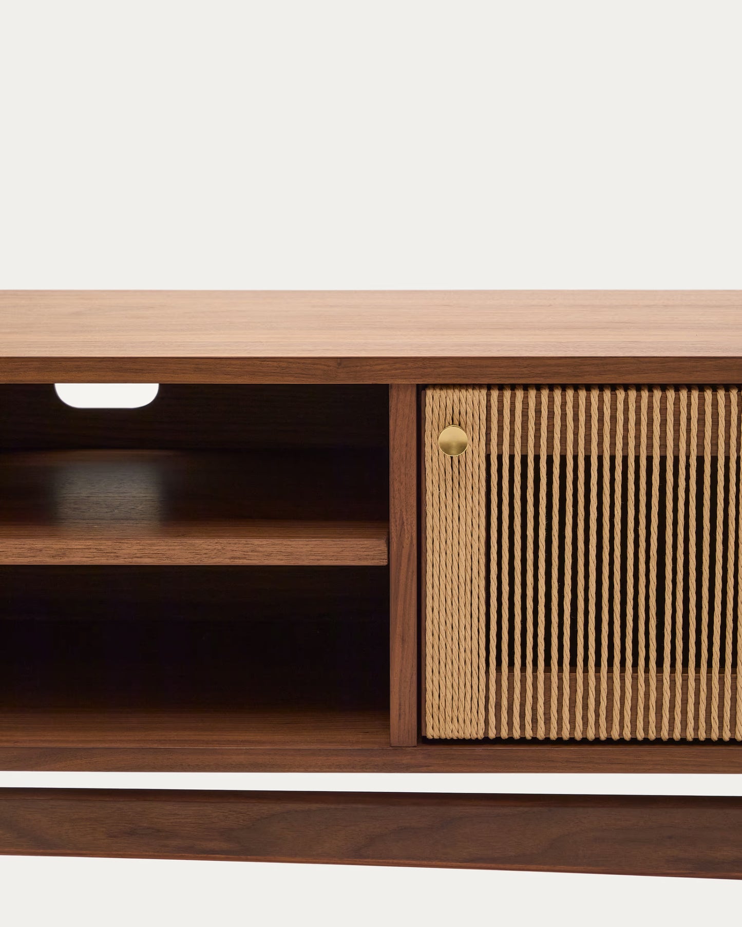 Kave Home Elan TV Cabinet 3 Doors Veneer and Solid Walnut and Cord 200 x 50 cm FSC Mix Credit